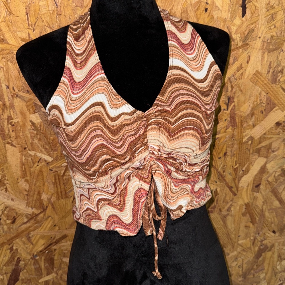 Cropped Swirl Print Tank Top‎ Y2K Rave Party Festival Coachella Boho Preppy M